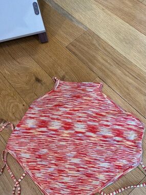 Red & White Tie Dye Halter Knit Crop Top